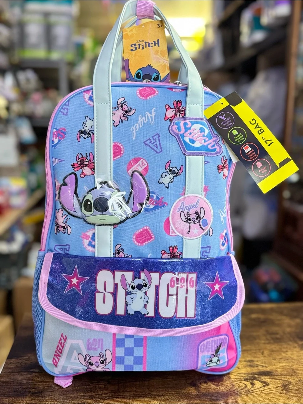 Disney Stitch Kids Backpack - Light Blue & Pink Cartoon Bag
